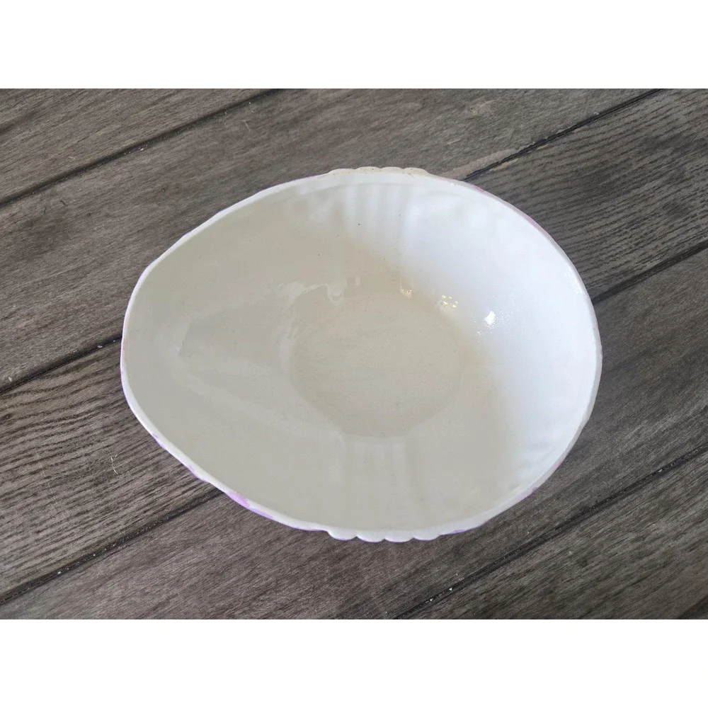 Vintage Ceramic Easter Egg Covered Candy Dish Flowers Purple Bow Scroll Ornate
